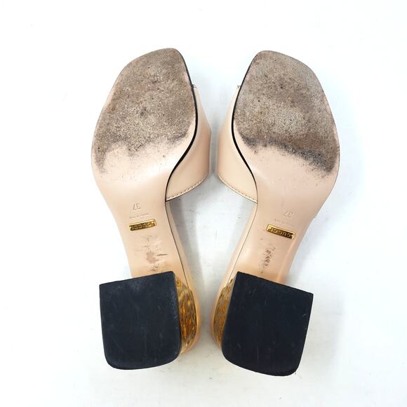 Gucci Sandals Interlocking G Cut-Out Leather Light Nude Gold Heel Size 37 US 7 - Picture 8 of 11